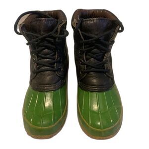 Lucky Brand Waterproof Boot Women 8M Leather Duck Muck Rain Green Black Classic